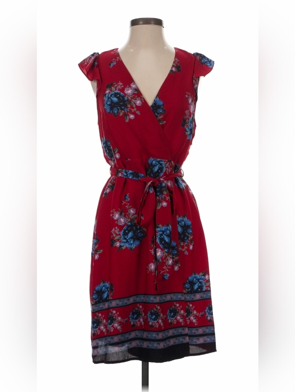 Collective Creatures Red Knee Length Floral Dress Womans Size Small